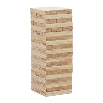 Afbeelding van Relaxdays XL vallende toren 200 houten blokjes stapelspel hout wiebeltoren 32 cm