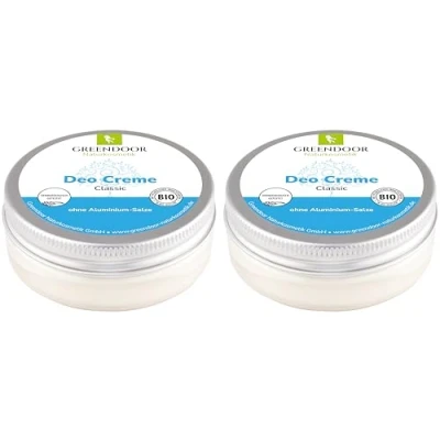 Afbeelding van GREENDOOR 2 stuks deodorant crème zonder aluminium 100 ml natuurlijke aluminiumzouten alcohol parabenen palmolie aloë vera cosmetica
