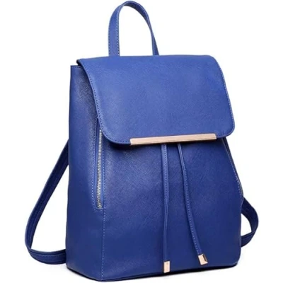 Image de Miss Lulu Petit sac à dos imperméable pour femme, de ville, moderne, en cuir PU, voyage, travail, école, bleu marine, One Size, Décontracté