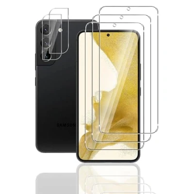 Afbeelding van FWang displaybeschermfolie van gehard glas voor Samsung Galaxy S22 5G en camera, hardheidsgraad 9H, krasbestendig, bubbelvrij, HD