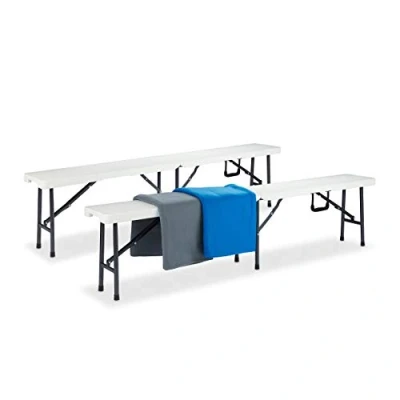 Afbeelding van Relaxdays bierbank set van 2 stuks tuinbank vouwbaar picknickbank 90 cm breed wit
