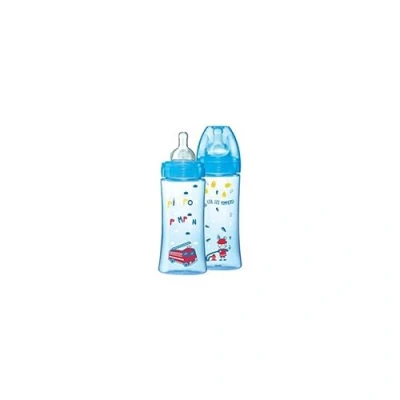 Image de Coffret 2 Biberons Initiation+ Anti Colique 330Ml Bleu Pompier +6 Mois Tétine Ronde 3 Vitesses Débit Dodie