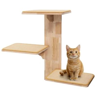 Afbeelding van Navaris kattenboom met 3x kattenplank Muur wandmeubel kat Katten klimmuur Gebruik planken samen of individueel speelgoed Hout