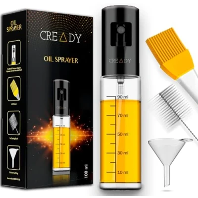 Afbeelding van CREADY® Keukenoliespray, zwart, 100 ml, multifunctionele oliesproeier, eenvoudig te bedienen en reinigen, herbruikbaar, hoogwaardig roestvrij staal