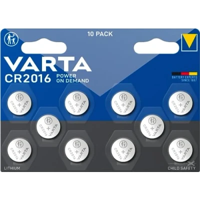 Afbeelding van VARTA Power on Demand CR2016 Lithium knoopcellen 3 V verpakking van 10 stuks slim, flexibel en krachtig voor mobiele consumenten bijvoorbeeld diverse slimme toepassingen autosluitingen