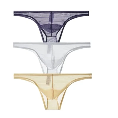 Afbeelding van lclvld Slips voor mannen Doorzichtige Erotische Lage Taille Sexy Ademend Ondergoed Jockstrap, 3 stuks geel+wit+paars