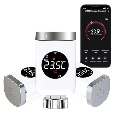 Afbeelding van SALCAR Smart Home TRV801W 3 stuks wifi radiatorthermostaten, compatibel met Amazon Alexa en Google Assistant, Tuya programmeerbaar, geen gateway nodig