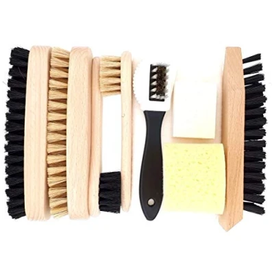 Afbeelding van DELARA 9 delige schoenreinigingsset met houten borstels en natuurlijke borstelharen Made in Germany, Meerkleurig, Decoratief krabben