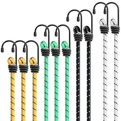 Afbeelding van Kiprim elastische touwen, spanner, 10 stuks, in 4 kleuren, maten, bungee touwen met haken voor de bescherming van meubels, winkelwagens, campingtenten, motorfietsen E10