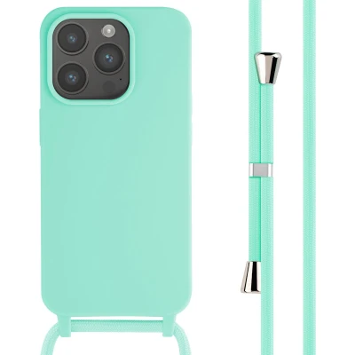 Afbeelding van iMoshion hoesje Geschikt voor iPhone 15 Pro met koord Siliconen Mintgroen
