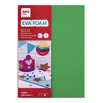 Afbeelding van APLI Kids 18883 EVA schuim, meerkleurig, dik, 5 mm, rood, geel, groen, blauw, A4, 4 vellen
