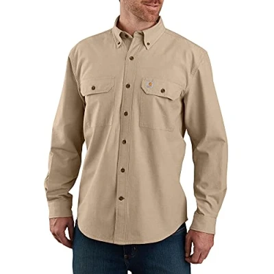 Afbeelding van Carhartt Los herenshirt met lange mouwen chambray losse pasvorm middelzwaar utility knoop donker bruin L, Donkerbruine