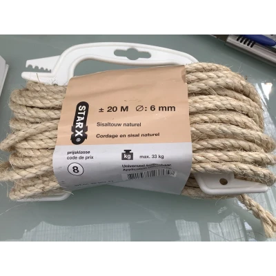 Afbeelding van Starx krab paal touw. Sisal naturel koord. 6 mm. Dik. 20 meter lang.