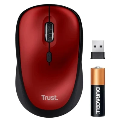 Image de Trust Yvi+ Souris silencieuse pour droitiers optique 4 boutons sans fil 2.4 GHz récepteur USB rouge