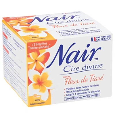 Image de NAIR Cire Divine aux Extraits de Fleur Tiaré, Spéciale Peaux Sensibles, Se Retire Sans Bandes, Pot 400g + 2 Lingettes &quot;Finition Parfaite&quot;