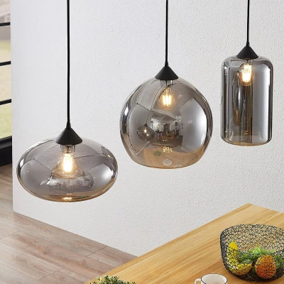 Afbeelding van Lindby hanglamp 3 lichts Metaal, glas E27 rokerig grijs