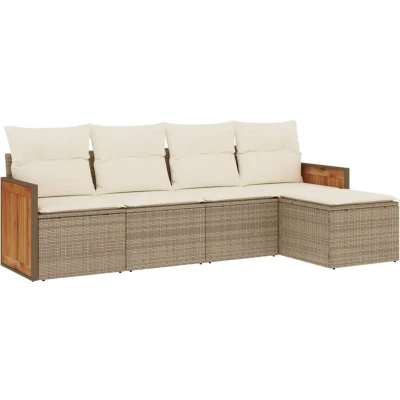 Afbeelding van 5 delige Loungeset met kussens poly rattan beige