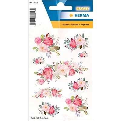Afbeelding van HERMA 15616 9 stuks zijden kinderstickers pioenrozen matte stof permanente stickers voor meisjes jongens kleurrijk