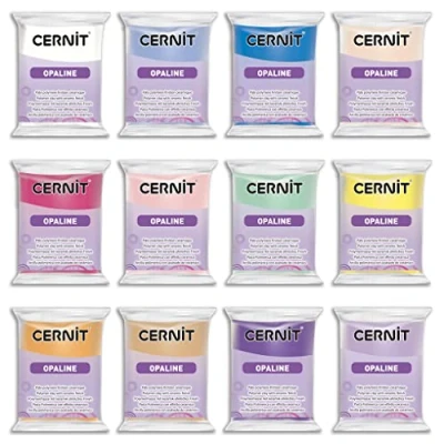 Afbeelding van CERNIT CE0880012K01C 12 stuks polymeerdeeg, keramisch effect (semi ondoorzichtig) Opaline boetseerklei verschillende kleuren blokken van 56 g doe het zelf, volwassenen, creaties