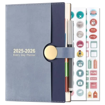 Afbeelding van Schoolagenda 2025 2026, DIN A5, pagina per dag, van augustus tot 13 maanden dagplanner, hardcover met pen (blauw)