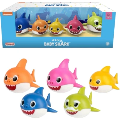 Afbeelding van Baby Shark Comansi speelfiguren set Papa Mama Opa Oma hard plastic Badspeelgoed 9 cm in geschenkverpakking