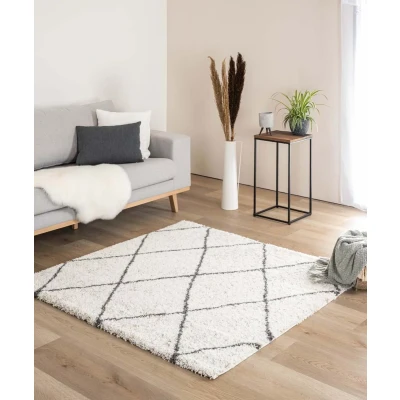 Afbeelding van Vierkant Hoogpolig Vloerkleed Geruit Artisan Wit/grijs 140x140 Cm