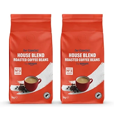 Afbeelding van by Amazon House Blend Koffiebonen, 100% Arabica, medium roostering, 2 kg, verpakkingen van 1 Rainforest Alliance gecertificeerd