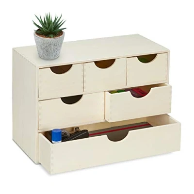 Afbeelding van Relaxdays Miniladekast hout ladekastje klein kastje op bureau organizer