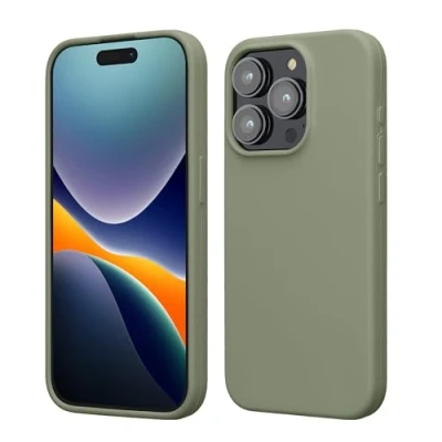 Afbeelding van kwmobile telefoonhoesje geschikt voor iPhone 15 Pro Hoesje met siliconen coating Smartphone case in grijsgroen