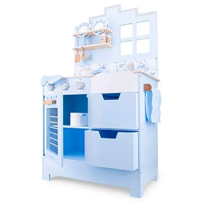 Afbeelding van New Classic Toys Houten Speelkeuken Delfts Blauw Maakt Geluid