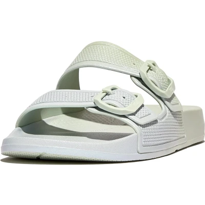 Afbeelding van Fitflop Iqushion Iridescent Twobar Buckle Slides Sagebrush Badslippers, Dames, Maat: 40, Kunststof