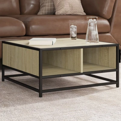 Afbeelding van vidaXL Salontafel 60,5x60,5x30 cm bewerkt hout en metaal sonoma eiken