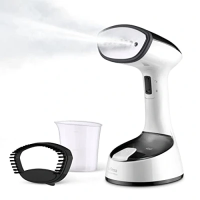 Afbeelding van Ufesa Black Mist Verticale kledingstomer, opvouwbaar, voor reizen, 1470 W, inhoud 150 ml, verwijdert kreuken, desinfecteert en ontgeurt, met een borstel dikke stoffen, ultra compact