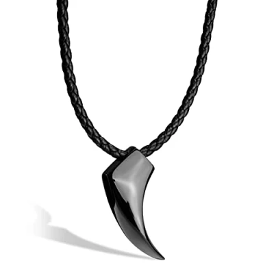 Afbeelding van SERASAR Leren Herenketting [Wolf] Zwart 50cm Gevlochten Halsband