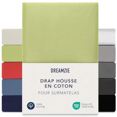 Afbeelding van Dreamzie Hoeslaken Boxspring 140 x 200 cm 160 cm, jersey 100% katoen, matrashoogte tot 37 hypoallergeen, Oeko Tex, groen