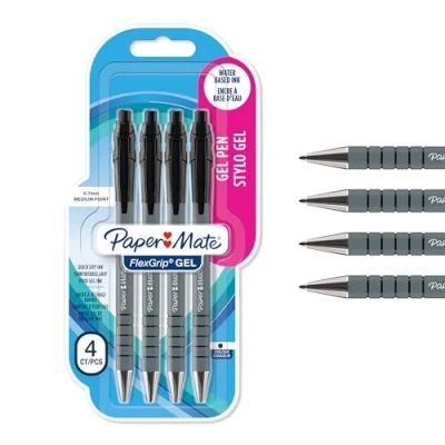 Afbeelding van Paper Mate Balpen Flexgrip Gel, Blister Van 4 Stuks, Zwart Gelroller