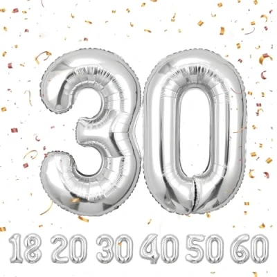 Afbeelding van Argenteo verjaardagsballonnen 30 jaar 101 cm Verjaardagsdecoratie van een man vrouw Opblaasbare cijferballon aluminium beige