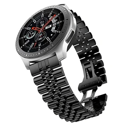 Afbeelding van Cadorabo Bandje 22mm geschikt voor Samsung Galaxy Gear S3 / 2 in ZWART Vervangingsmanchet Huawei Watch GT Pro Ticwatch enz.