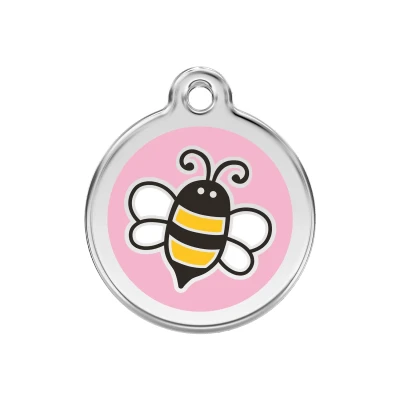 Afbeelding van Bumble Bee Pink roestvrijstalen hondenpenning medium/gemiddeld dia. 3 cm RedDingo