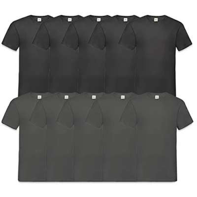 Afbeelding van Fruit of the Loom T shirt, met V hals, in verschillende maten en kleuren, 10 stuks, 5, zwart antraciet, XL, Zwart, XL