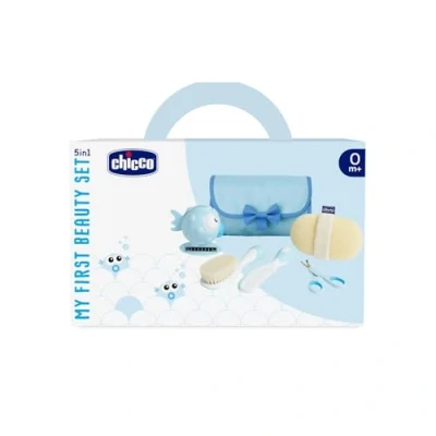Afbeelding van Chicco hangende toilettas met badthermometer, spons etc blauw( kraamcadeau)