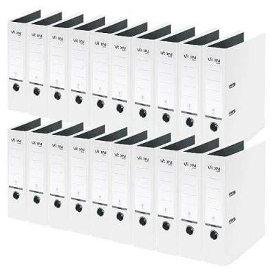 Afbeelding van von Leitz 10550001 20 stuks DIN A4 kartonnen map met kunststof omslag, rug 80 mm, voor 600 vellen, blauwengel en FSC gecertificeerd, school, studie thuis, wit