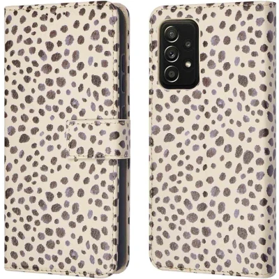 Afbeelding van iMoshion Hoesje Geschikt voor Samsung Galaxy A52 (4G) / A52s (5G) Met Pasjeshouder Design Bookcase smartphone Meerkleurig Black And White Dots