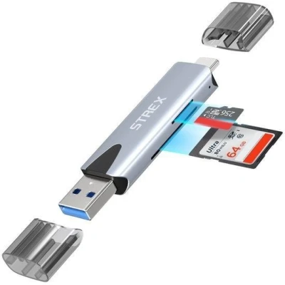 Afbeelding van Strex Kaartlezer Card Reader USB 3.0/USB C 2 In 1 SD Kaart/TF Kaart Geheugenkaartlezer