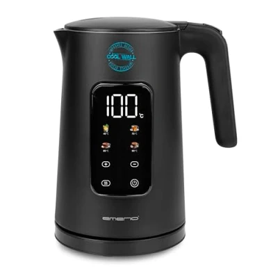 Afbeelding van EMERIO WK 132229 waterkoker van roestvrij staal, 1,7 l, dubbelwandig, geïsoleerd, temperatuurkeuze 40 tot 100 C in stappen 5 C, display met voorgeprogrammeerde theesoorten, BPA vrij, 2200 W,