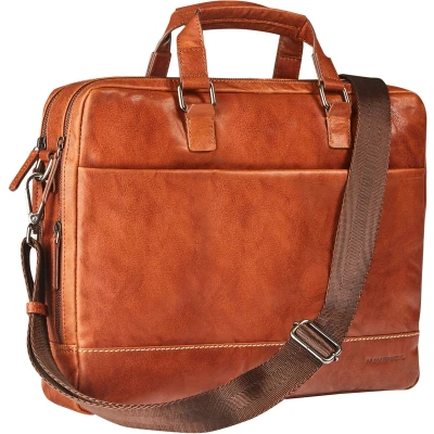Afbeelding van Maverick Rough Gear Cognac Lederen Business Tas Met Laptopvak 15,6