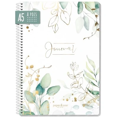 Afbeelding van Trendstuff by Häfft Bullet Journal gestippeld A5 met spiraalbinding, bladgoud, 160 pagina&#039;s, notitieboek spiraal, collegeblok, notitieblok duurzaam en klimaatneutraal