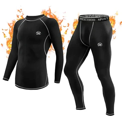 Afbeelding van MeetHoo thermo ondergoedset voor heren, sportbasislaag, lange mouw, topondershirt + onderbroek winterskiën