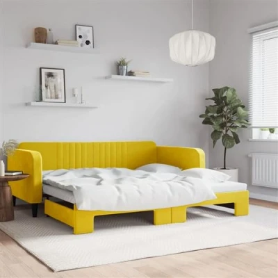 Afbeelding van vidaXL Slaapbank met onderschuifbed 100x200 cm fluweel geel