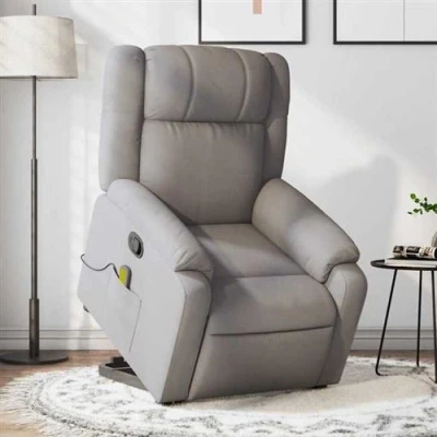 Image de vidaXL Fauteuil inclinable de massage Taupe Tissu3205222